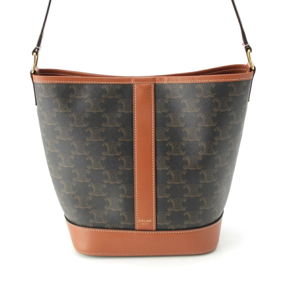 Celine Triomphe Bucket Leather Shoulder Bag Brown